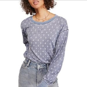 We The Free Arielle Printed Long Sleeve Blue Top
